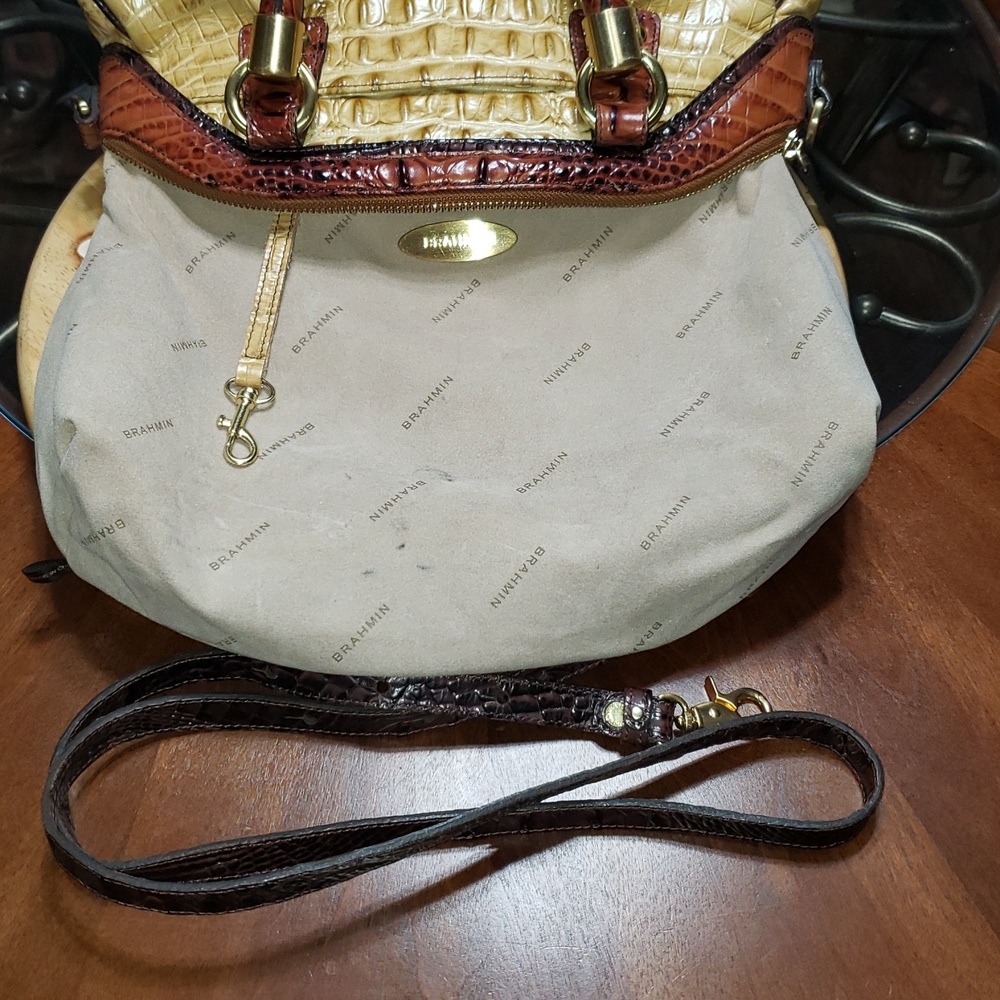 ๐๐ค๐ TRI-COLOR BRAHMIN LISA PRALINE SATCHEL SHOULDER CROC EMBOSSED LEATHER BAG - Picture 13 of 16